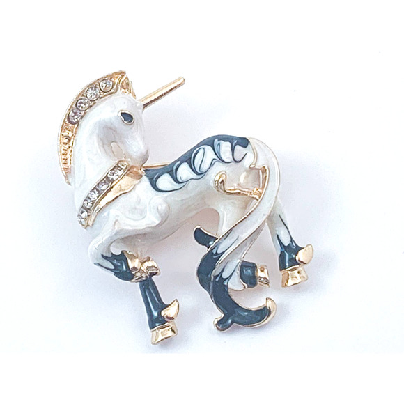 Sweet Enamel & Rhinestone Unicorn Brooch / Pin - A Touch of Myth & Romance - Picture 5 of 5